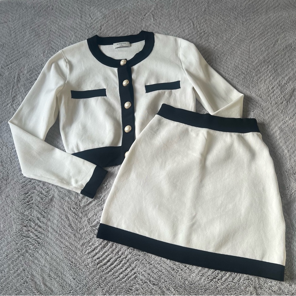 SOLD Babaton Contrast Trim Sweater Skirt Set